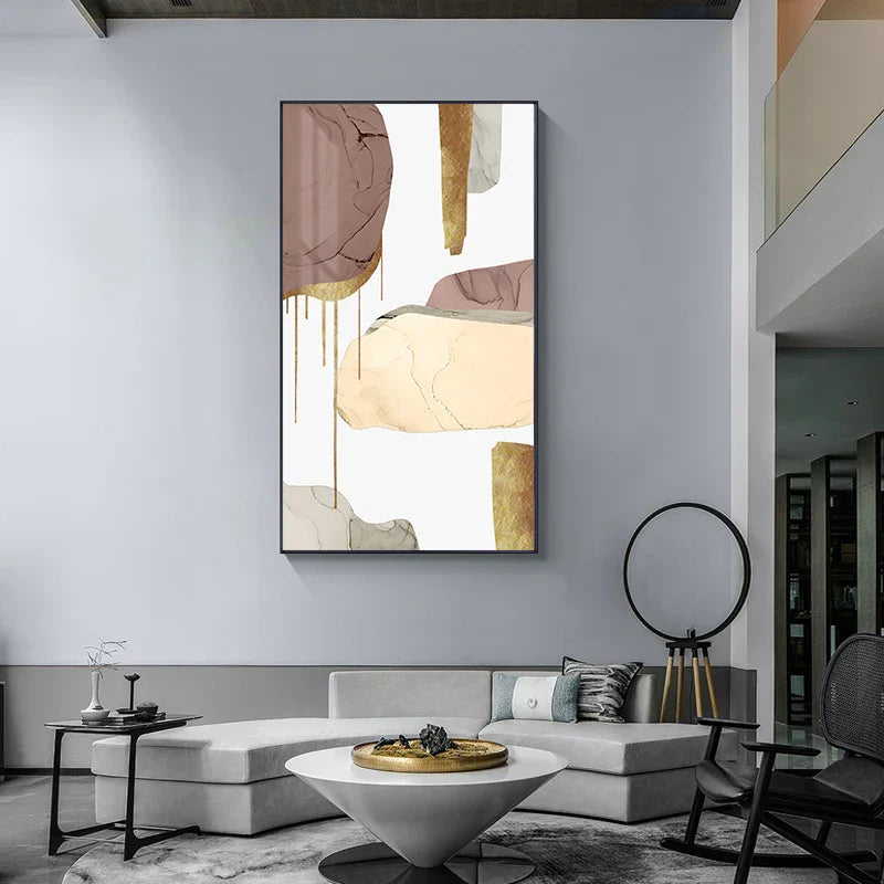 Neutrale Farben Mauve Beige Goldene abstrakte Wandkunst feine Kunst Leinwanddrucke Bilder für moderne Wohnung Wohnzimmer Luxusinteriors Kunst Dekor | Karnz