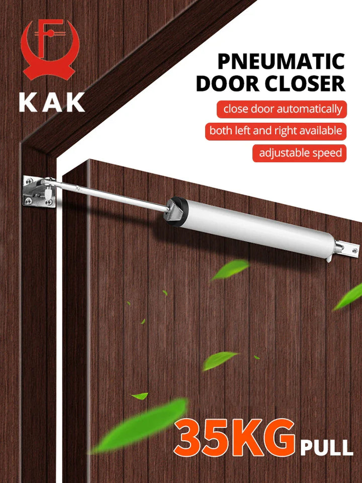 KAK Soft Closing Automatischer Türschließer - 35KG Pneumatisch, Einstellbare Geschwindigkeit, Positionierung Türstopper, Schutzhalter Hardware