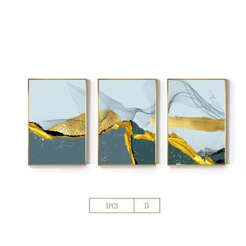 Blaue Goldene Minimalistische Wandkunst Feine Kunst Leinwanddrucke Skandinavische Abstrakte Bilder Für Moderne Wohnung Wohnzimmer Home Office Dekor