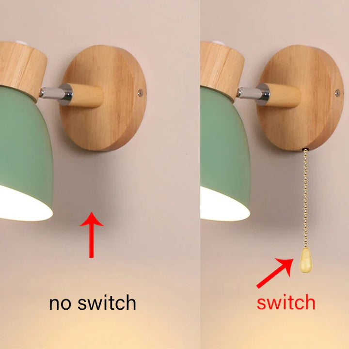 Karnz | LumoNord Macaron Wandleuchte | Holz & Metall | 90° schwenkbarer Lampenkopf | Skandinavisches Design | E27-Fassung (ohne Glühbirne)