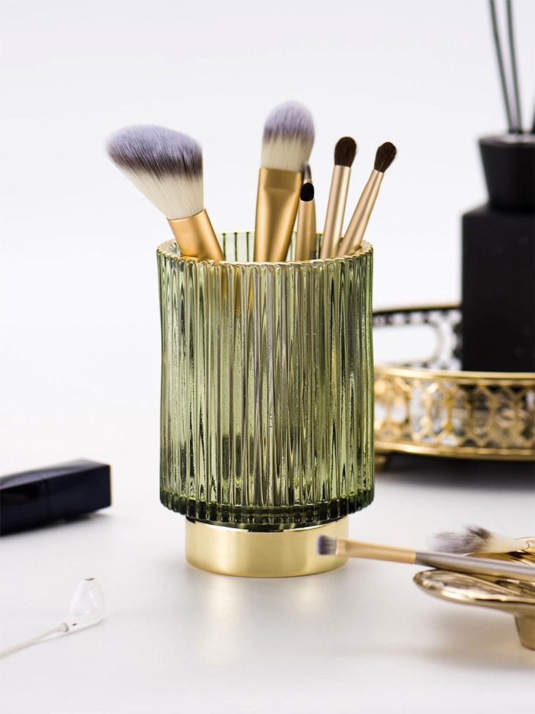 Elise Make-up-Halter und Organizer aus Goldfolie und Glas