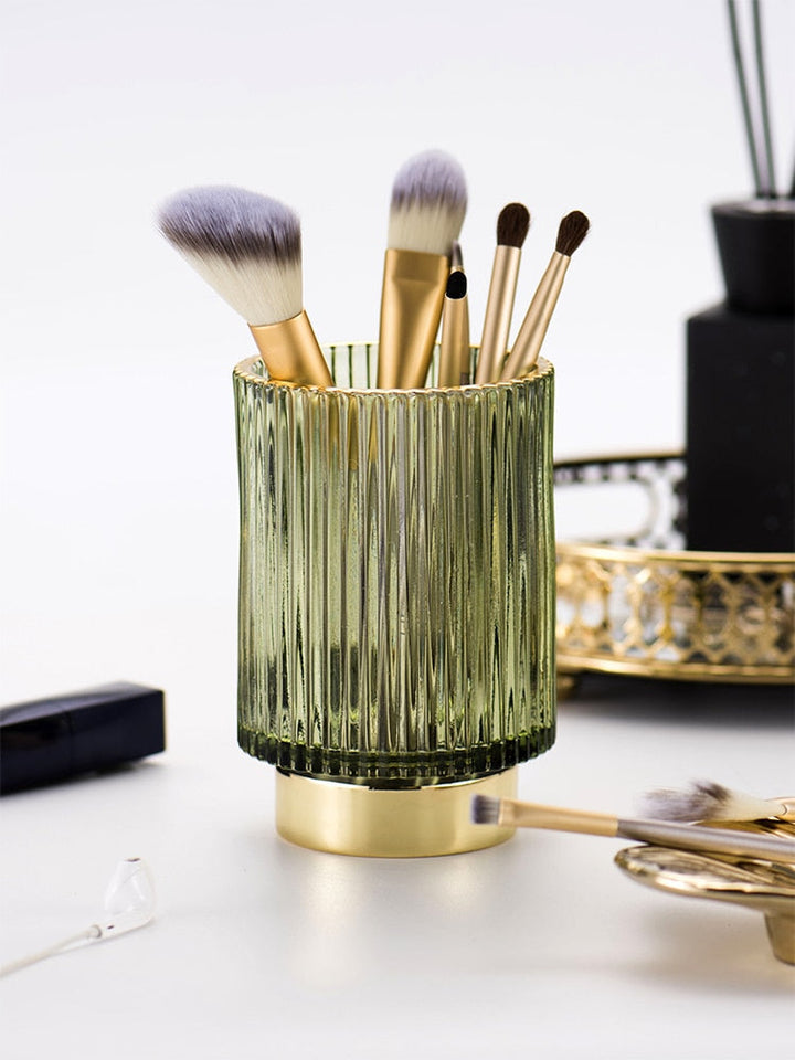 Elise Make-up-Halter und Organizer aus Goldfolie und Glas