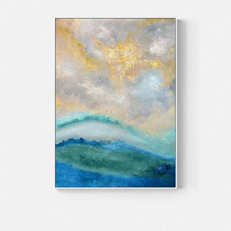 Blaue Goldene Ozeanspray Seestandsabstrakte Wandkunst Feine Kunst Leinwanddrucke Marmor Bilder Für Wohnzimmer Esszimmer Kunst Für zeitgenössische Innenräume
