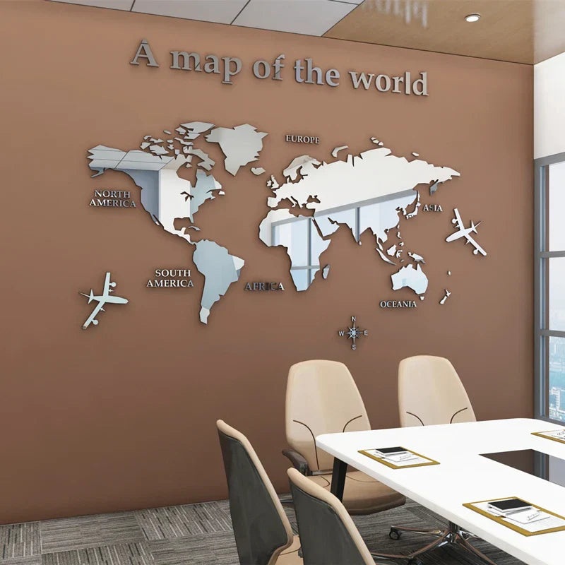 Weltkarte 3D Wandmural Kristallgespiegelte Acryl-Weltkarte Wandaufkleber für Büro Wohnzimmer Kinderzimmer kreative DIY Wohnkultur | Karnz
