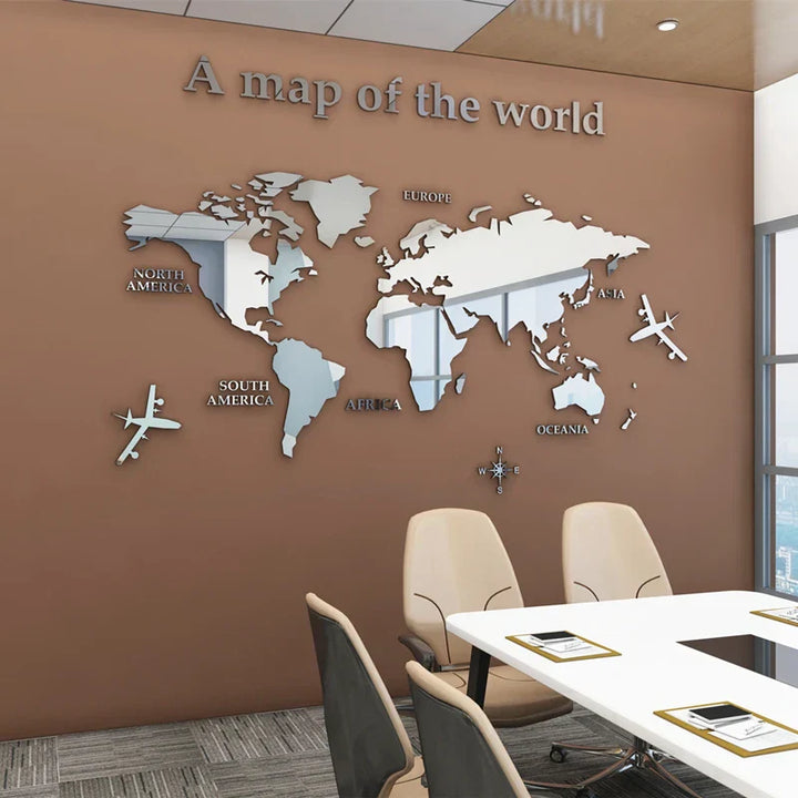 Weltkarte 3D Wandmural Kristallgespiegelte Acryl-Weltkarte Wandaufkleber für Büro Wohnzimmer Kinderzimmer kreative DIY Wohnkultur | Karnz