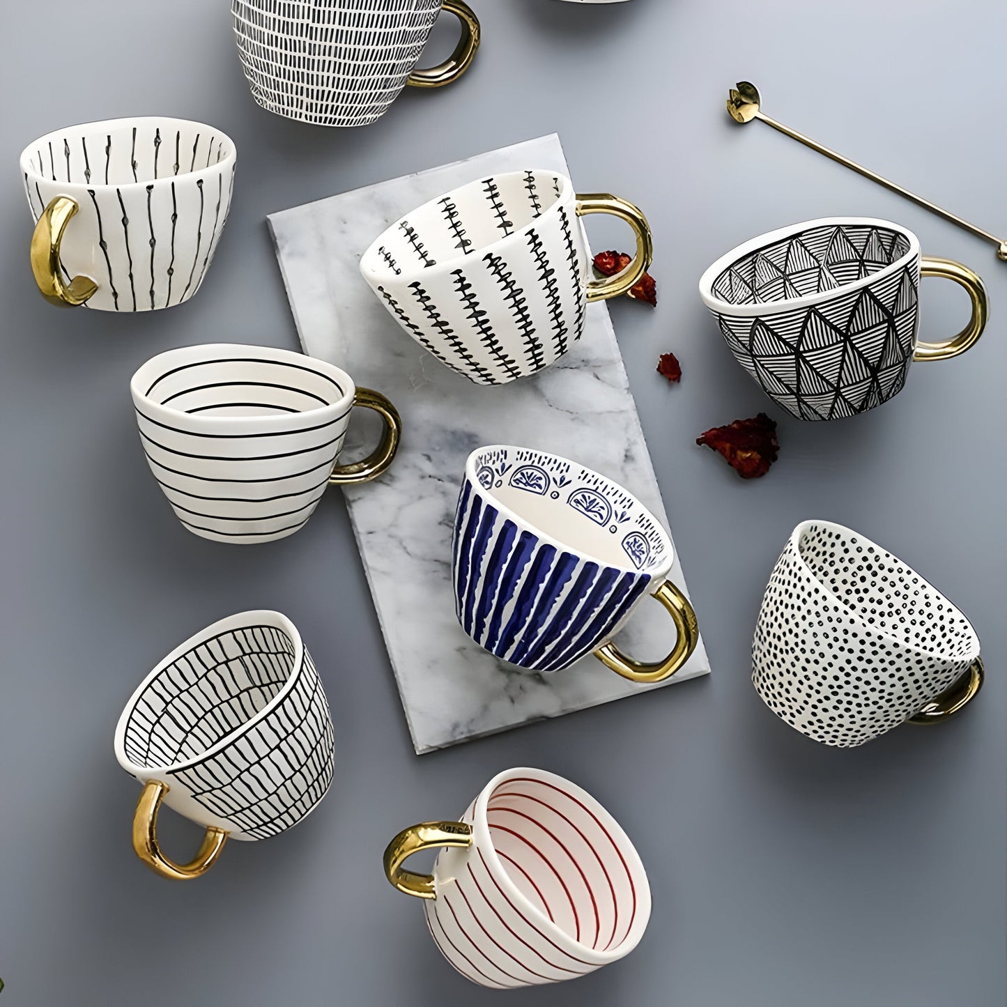Keramikbecher mit geometrischem Design – Stilvoll und modern | Ideal für Kaffee oder Tee