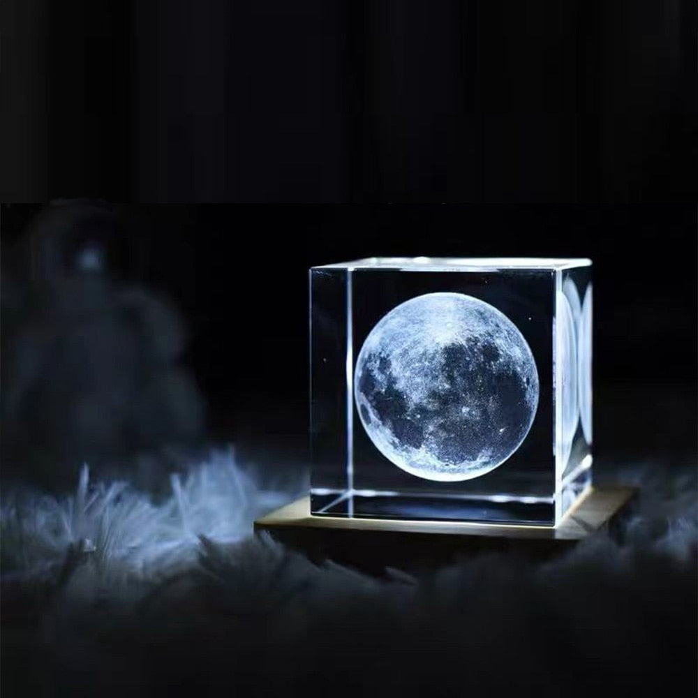 3D Kristallwürfel Mond Nachtlicht | Karnz