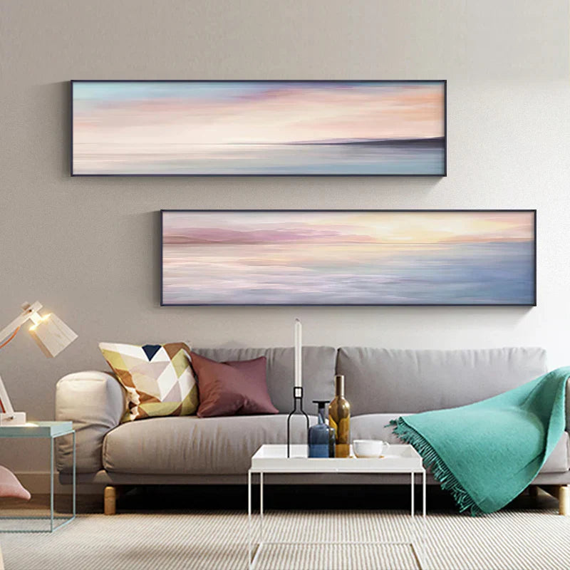 Pastellblau Rosa Lila Abstrakte Landschaft Wandkunst Feine Kunst Leinwanddrucke Breitformatbilder Für das Schlafzimmer Über dem Bett Oder Über dem Sofa | Karnz