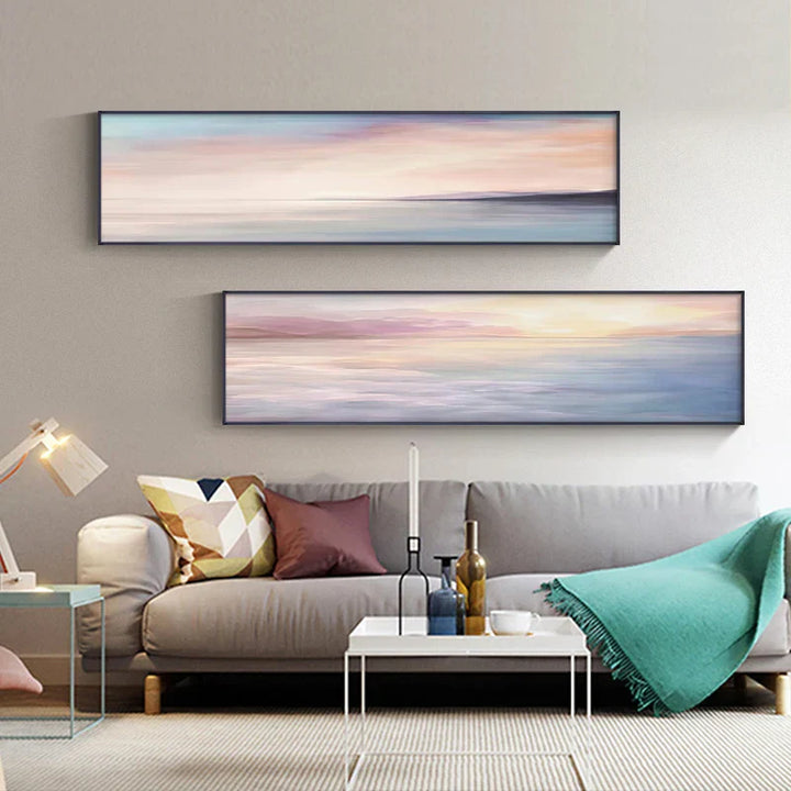 Pastellblau Rosa Lila Abstrakte Landschaft Wandkunst Feine Kunst Leinwanddrucke Breitformatbilder Für das Schlafzimmer Über dem Bett Oder Über dem Sofa | Karnz