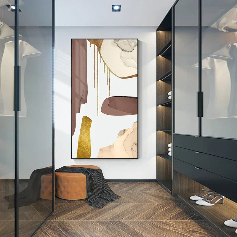 Neutrale Farben Mauve Beige Goldene abstrakte Wandkunst feine Kunst Leinwanddrucke Bilder für moderne Wohnung Wohnzimmer Luxusinteriors Kunst Dekor | Karnz