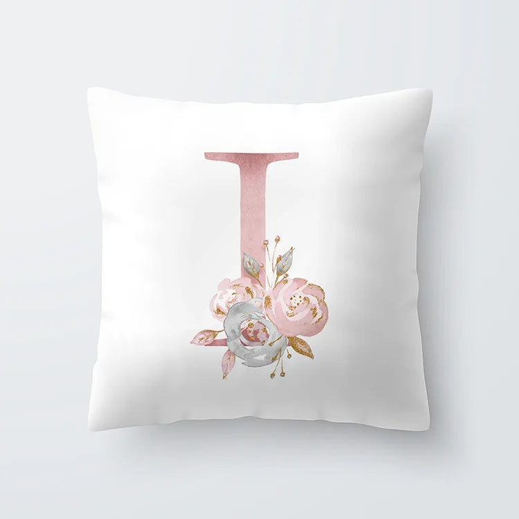 Rosa Goldene Florale Buchstaben Kissenbezug 45x45cm Kissenbezug Für Wohnzimmer Sofa Wurfkissen Polyester Baumwolle Quadratische Kissenbezüge | Karnz