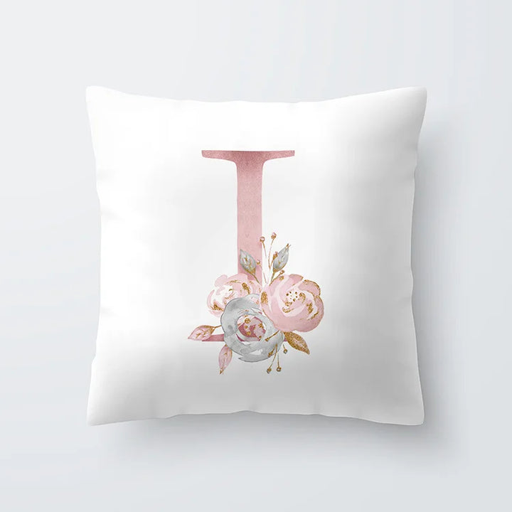 Rosa Goldene Florale Buchstaben Kissenbezug 45x45cm Kissenbezug Für Wohnzimmer Sofa Wurfkissen Polyester Baumwolle Quadratische Kissenbezüge | Karnz