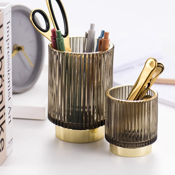Elise Make-up-Halter und Organizer aus Goldfolie und Glas