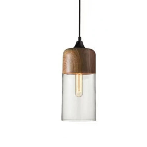 Handgeblasene Pendelleuchte aus Glas und Holz, verstellbar