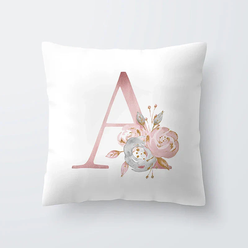 Rosa Goldene Florale Buchstaben Kissenbezug 45x45cm Kissenbezug Für Wohnzimmer Sofa Wurfkissen Polyester Baumwolle Quadratische Kissenbezüge | Karnz