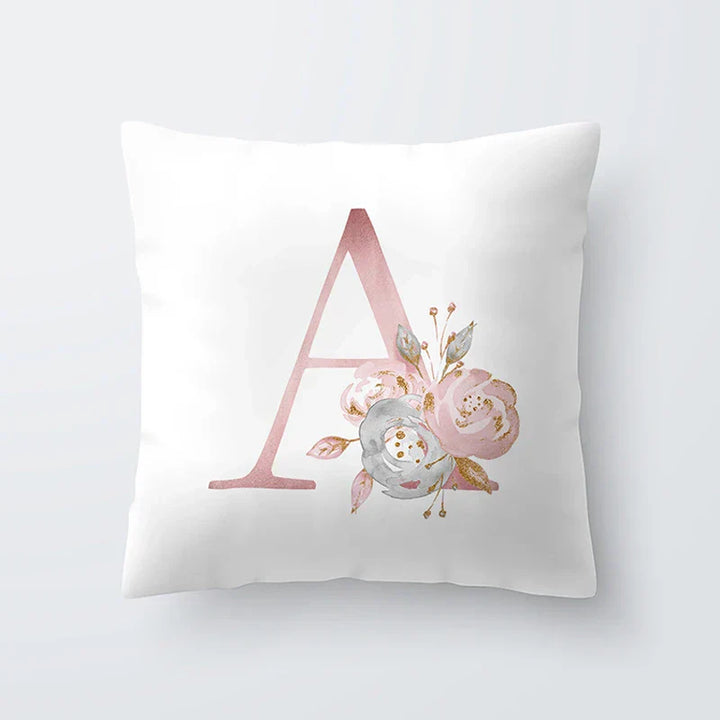 Rosa Goldene Florale Buchstaben Kissenbezug 45x45cm Kissenbezug Für Wohnzimmer Sofa Wurfkissen Polyester Baumwolle Quadratische Kissenbezüge | Karnz