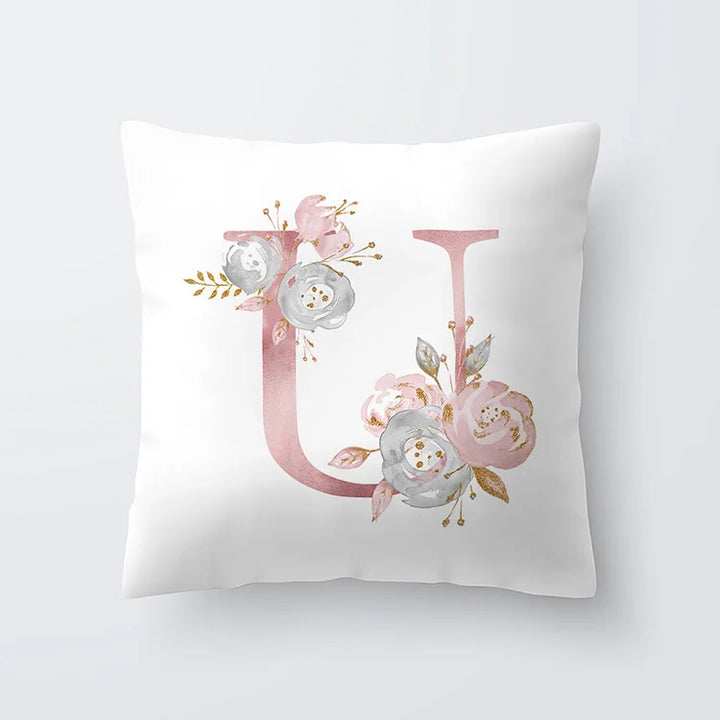 Rosa Goldene Florale Buchstaben Kissenbezug 45x45cm Kissenbezug Für Wohnzimmer Sofa Wurfkissen Polyester Baumwolle Quadratische Kissenbezüge | Karnz