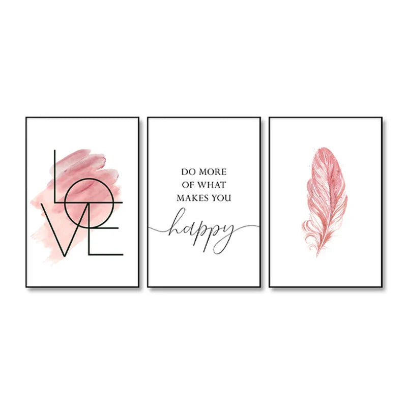 Blush Pink Love Feather Wandkunst Feine Kunst Leinwanddrucke Minimalistische Mode Bilder Für Wohnzimmer Mädchen Schlafzimmer Mode Kunst Dekor | Karnz