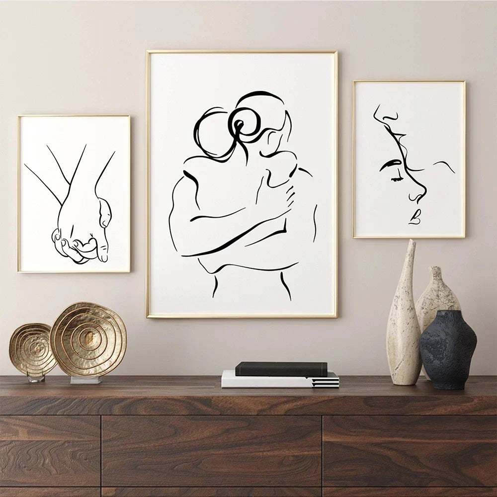 Romantische Liebhaber Minimalistische Figur Kunst Linienkunst Wandkunst Feine Kunst Leinwanddrucke Bilder Für Schlafzimmer Wohnzimmer Bürodekoration | Karnz