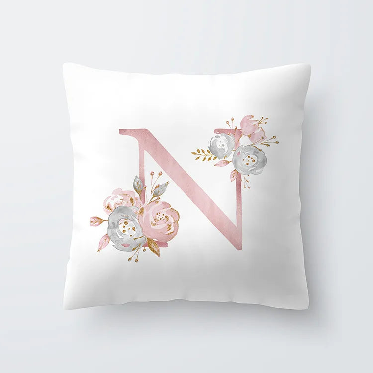 Rosa Goldene Florale Buchstaben Kissenbezug 45x45cm Kissenbezug Für Wohnzimmer Sofa Wurfkissen Polyester Baumwolle Quadratische Kissenbezüge | Karnz