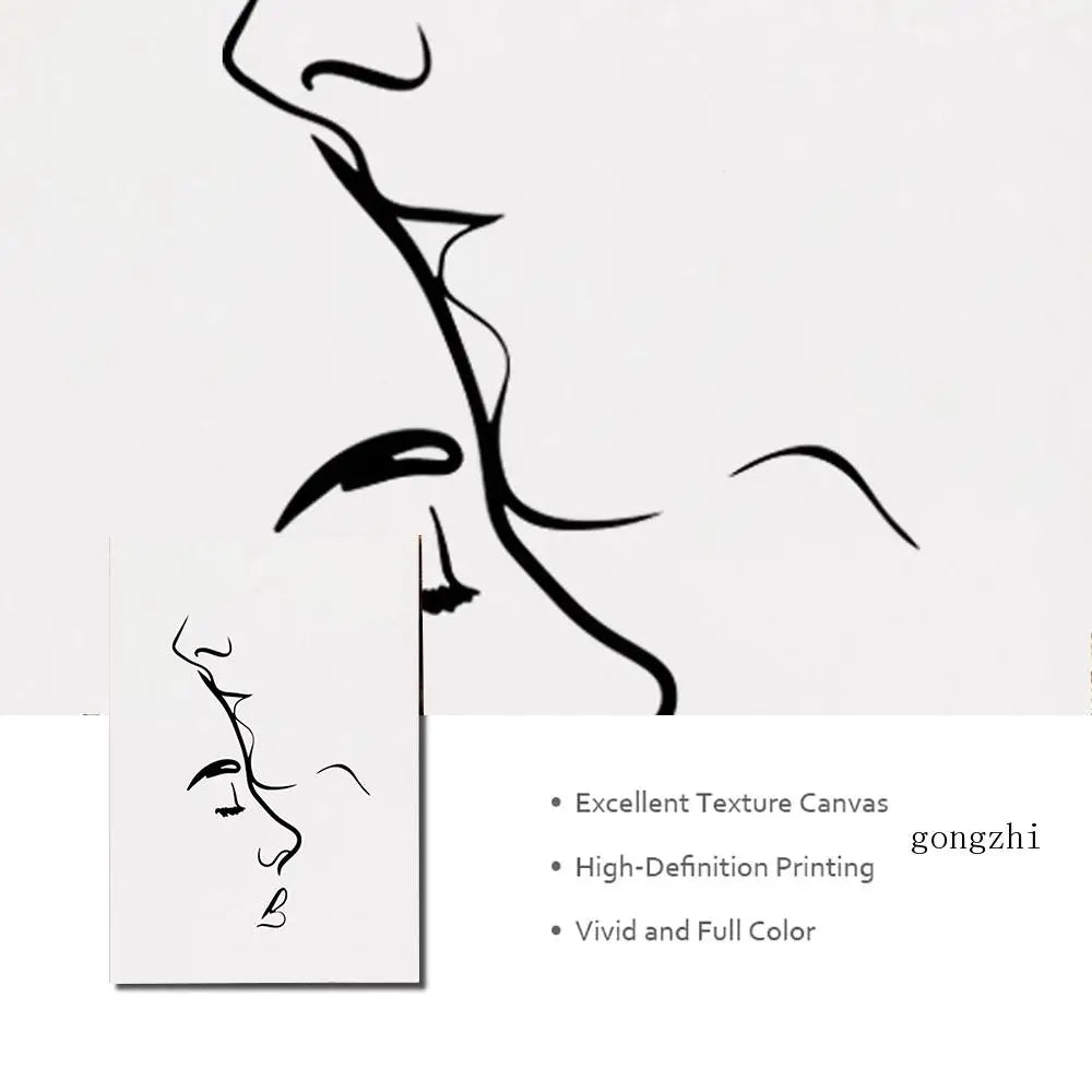 Romantische Liebhaber Minimalistische Figur Kunst Linienkunst Wandkunst Feine Kunst Leinwanddrucke Bilder Für Schlafzimmer Wohnzimmer Bürodekoration | Karnz