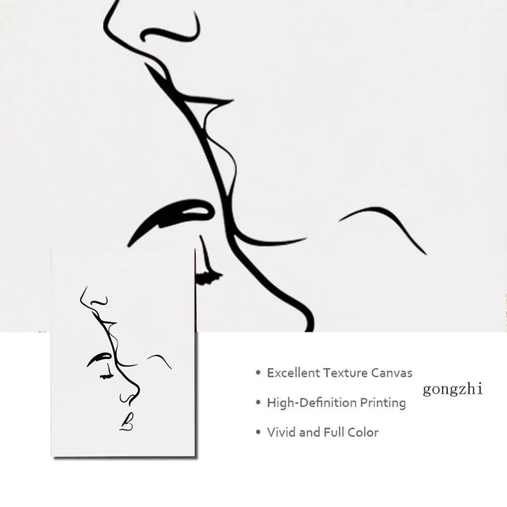 Romantische Liebhaber Minimalistische Figur Kunst Linienkunst Wandkunst Feine Kunst Leinwanddrucke Bilder Für Schlafzimmer Wohnzimmer Bürodekoration | Karnz