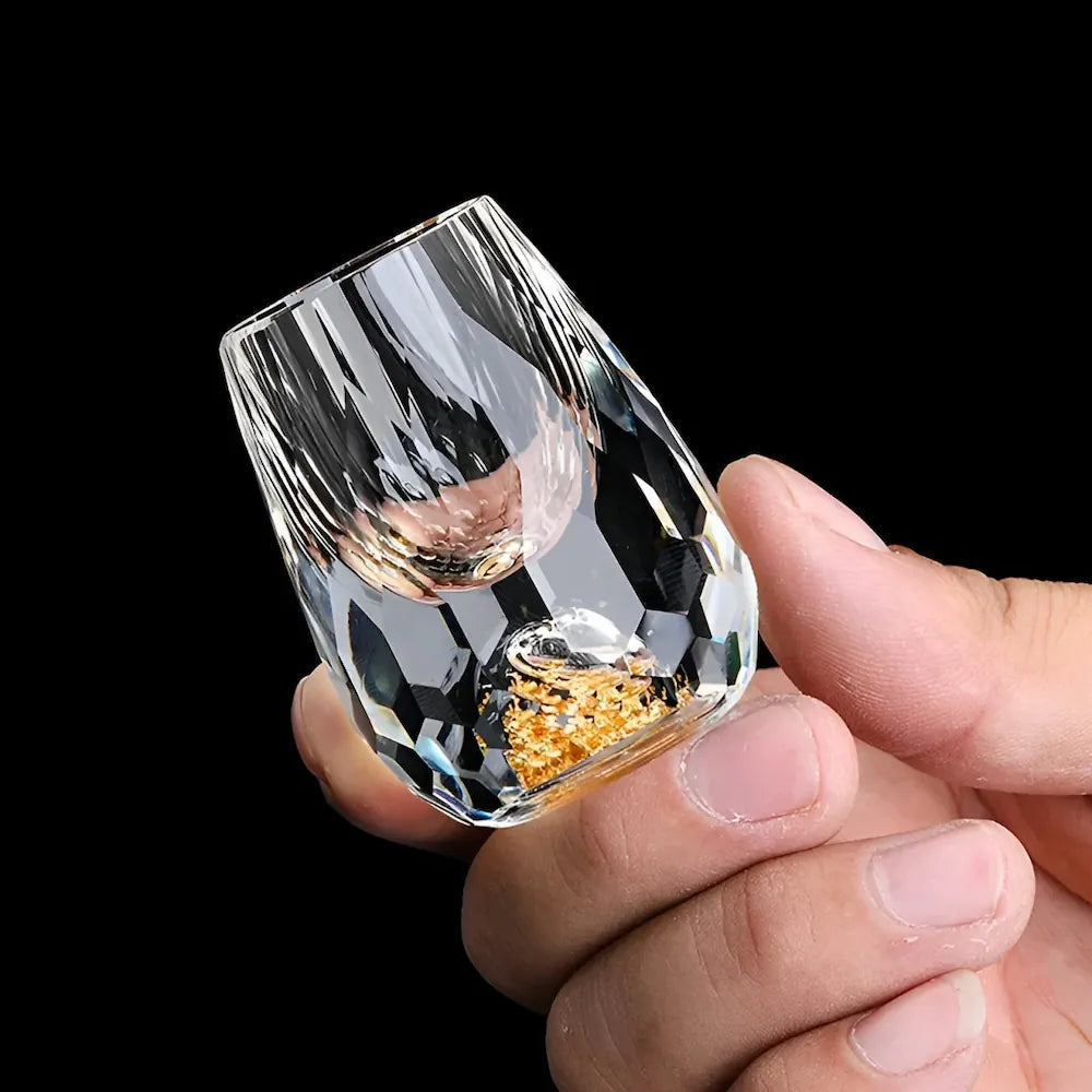 Luxuriöse Kristallgläser mit Goldflocken – Handgefertigt – 2er-Set – Für Whisky und Premium-Getränke