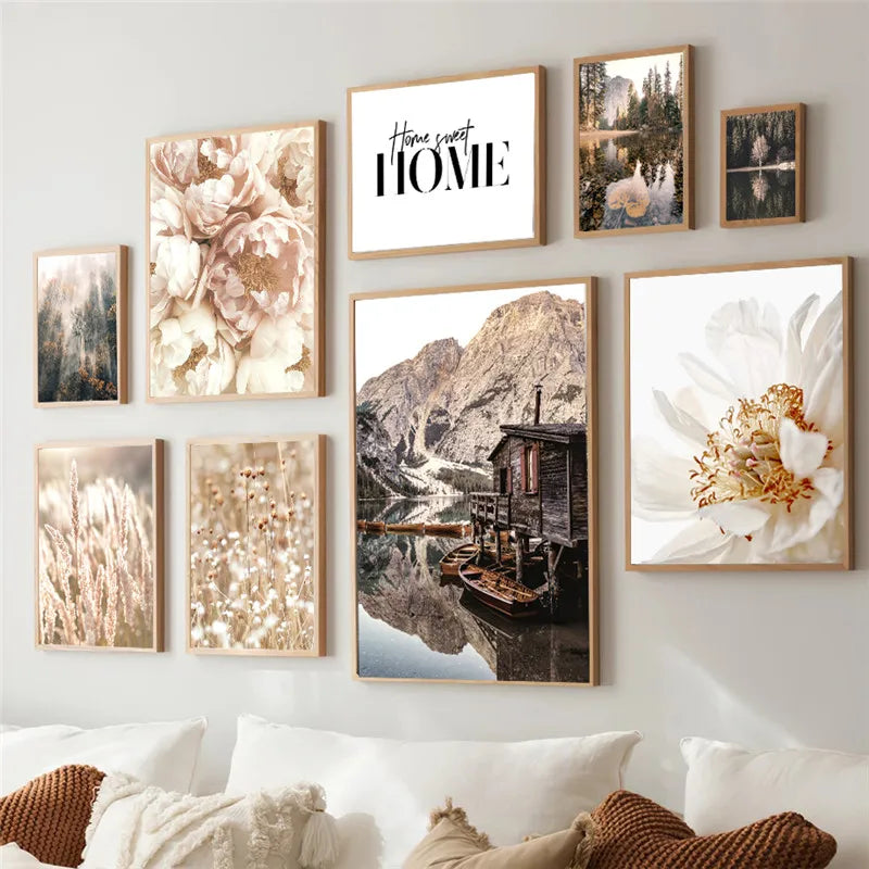 Home Sweet Home Rustikaler Waldsee Landschaft Galerie Wandkunst Feine Kunst Leinwanddrucke Bilder der Ruhe für Wohnzimmer Dekor
