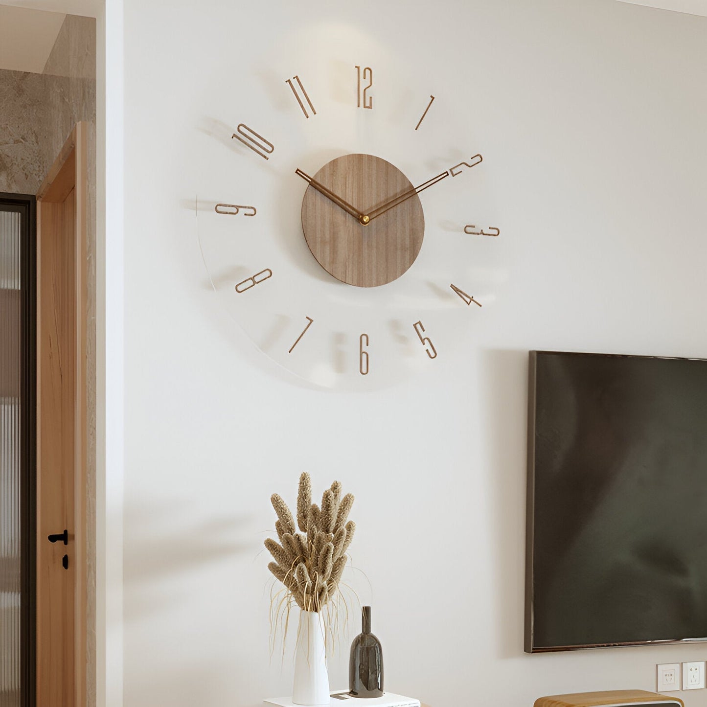 Transparente Wanduhr von ClearWood – geräuschloses Quarzwerk mit Holzdetails