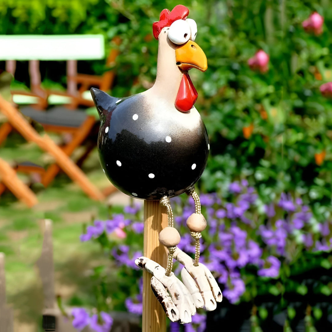 Karnz | Große Augen Huhn Statue - Wetterfester Harz Handwerk - Hahn Garten Statue