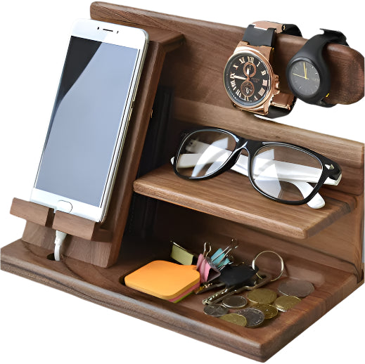 Ladestation und Schreibtischorganizer aus Holz für Telefone und Zubehör Karnz