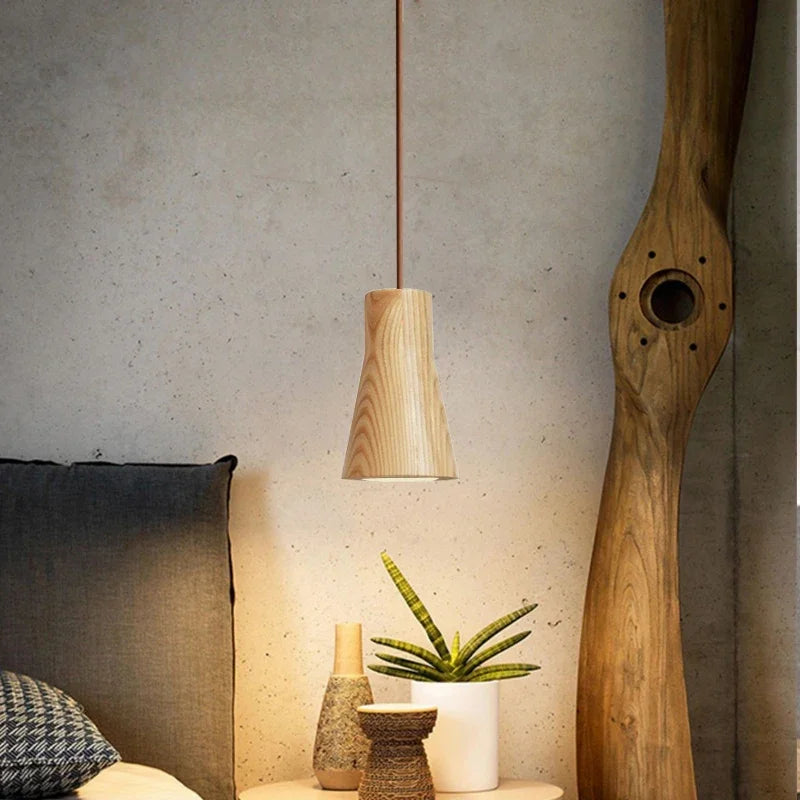 Skandinavische Holzpendelleuchte – Minimalistisches Design für Wohnzimmer und Schlafzimmer | Natürliches Holz-Optik | Karnz