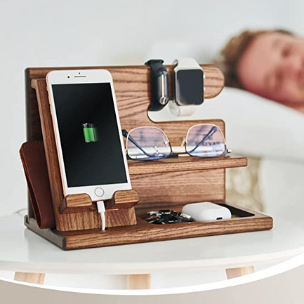 Ladestation und Schreibtischorganizer aus Holz für Telefone und Zubehör Karnz