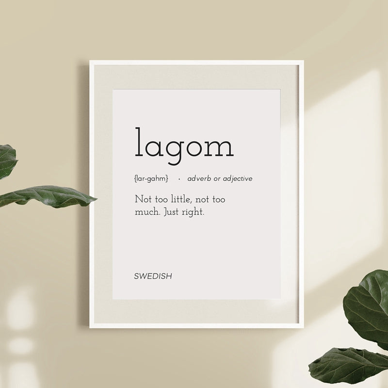 Hygge Lagom Definition Minimalist Nordische Wandkunst Schwarz Weiß Feine Kunst Leinwanddrucke Schwedische Dänische Norwegische Lebensstil Zitate Poster Für modernes Zuhause Büro