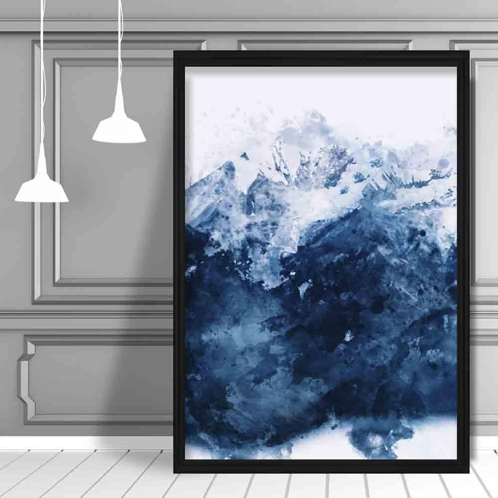 Blauer abstrakter Berg-Aquarellkunstdruck Nr. 2
