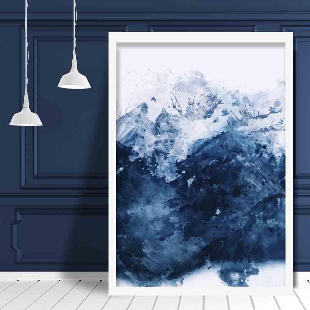 Blauer abstrakter Berg-Aquarellkunstdruck Nr. 2
