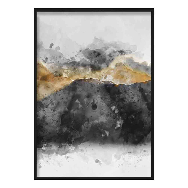 Schwarz-gelber Aquarell-Bergkunstdruck Nr. 3
