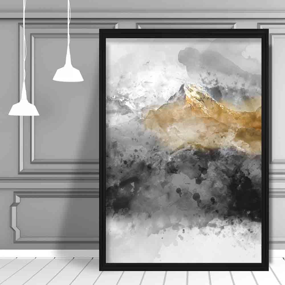Schwarz-gelber Aquarell-Bergkunstdruck Nr. 2