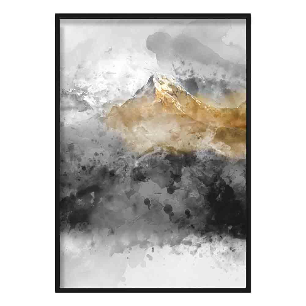 Schwarz-gelber Aquarell-Bergkunstdruck Nr. 2