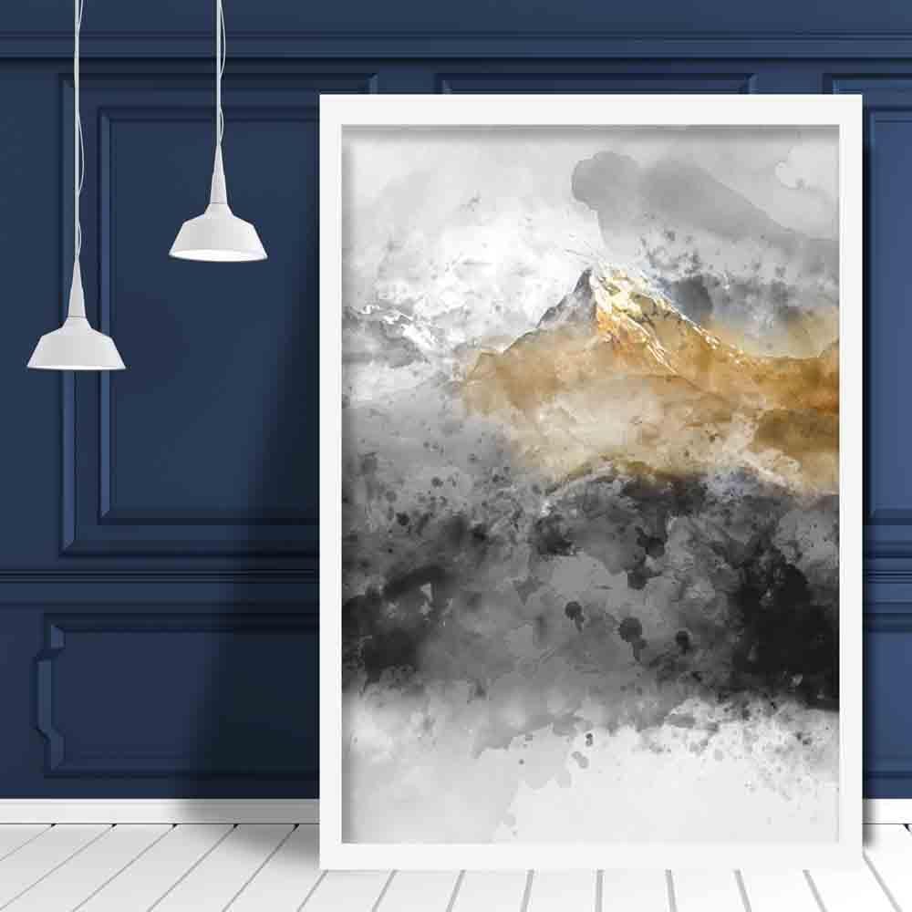 Schwarz-gelber Aquarell-Bergkunstdruck Nr. 2