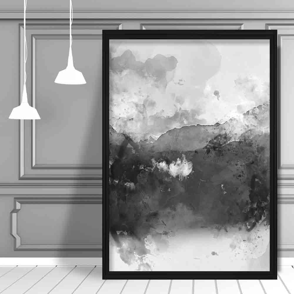 Schwarz-gelber Aquarell-Bergkunstdruck Nr. 1