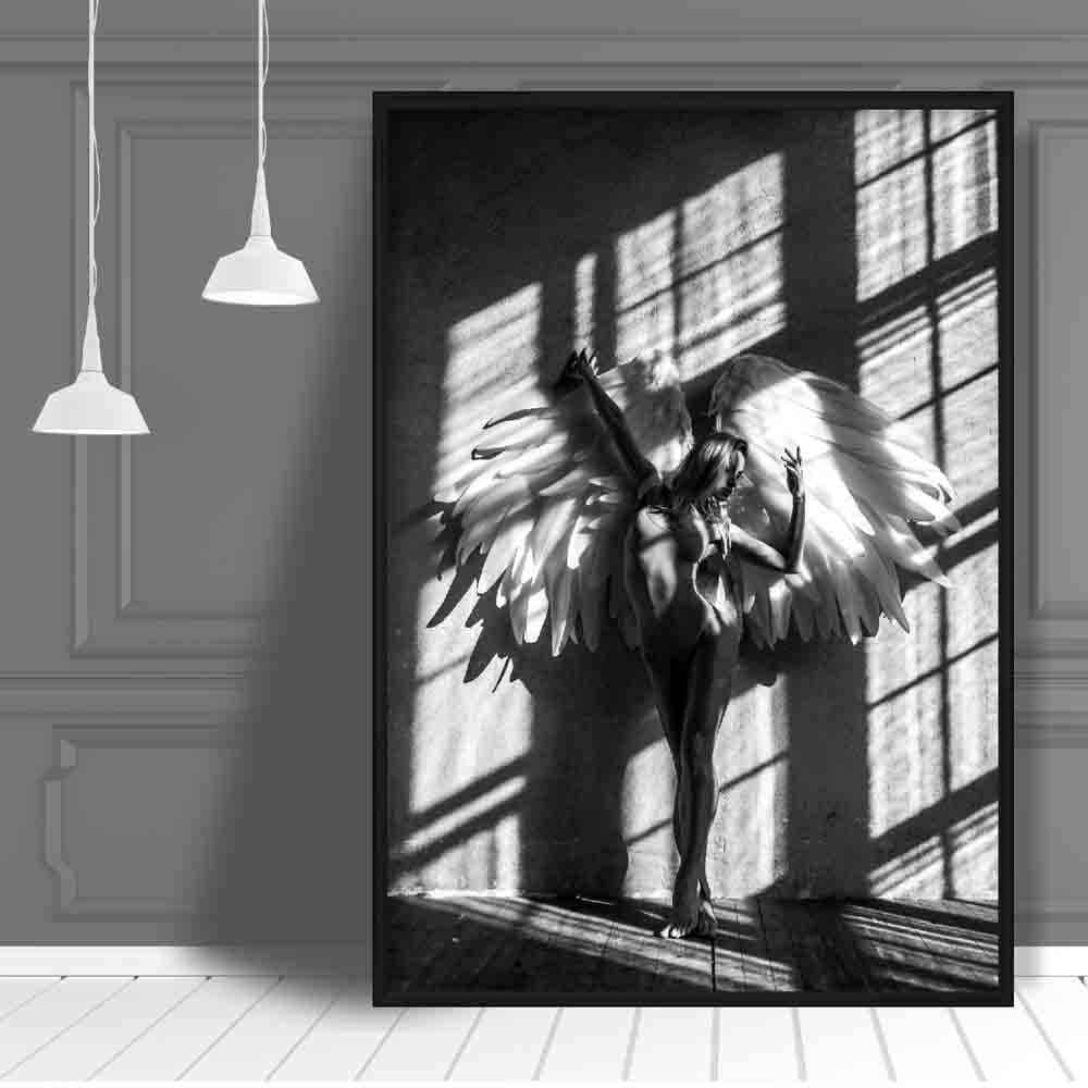 Engel im Fenster Schatten Foto Kunstdruck