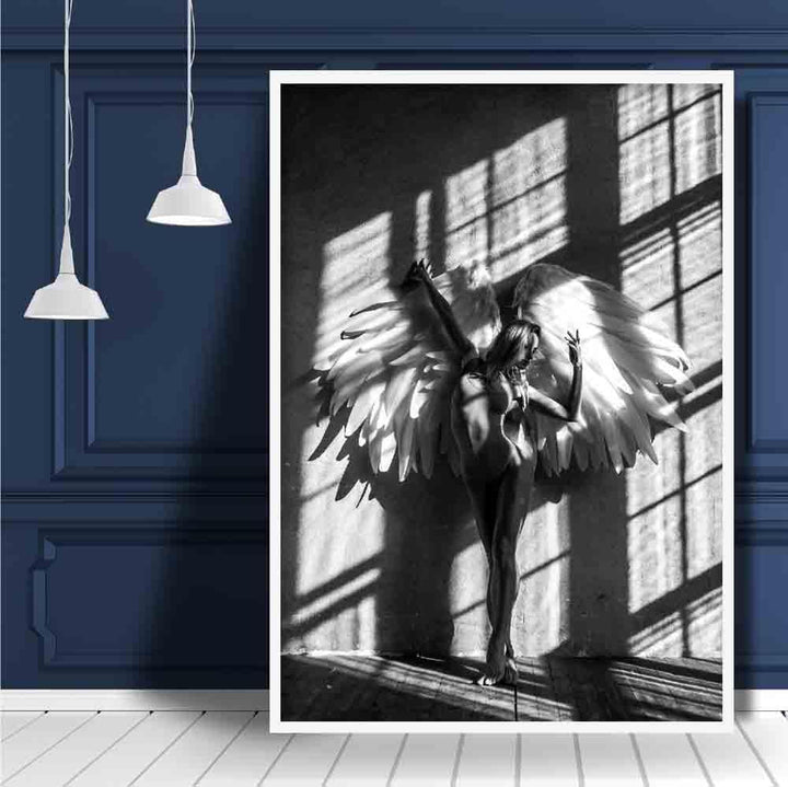 Engel im Fenster Schatten Foto Kunstdruck