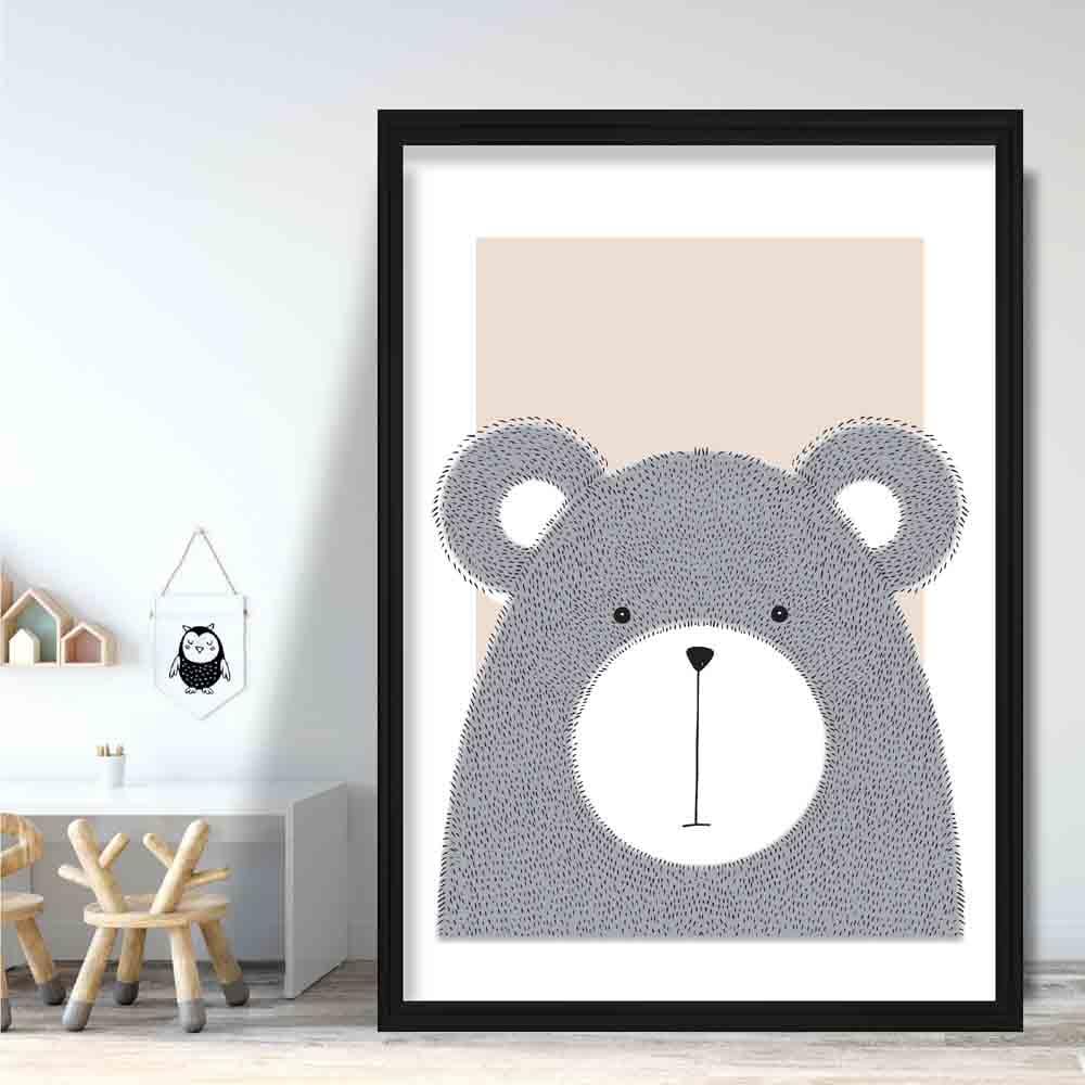 Bären-Skizzen-Stil Kinderzimmer Beige Kunstdruck