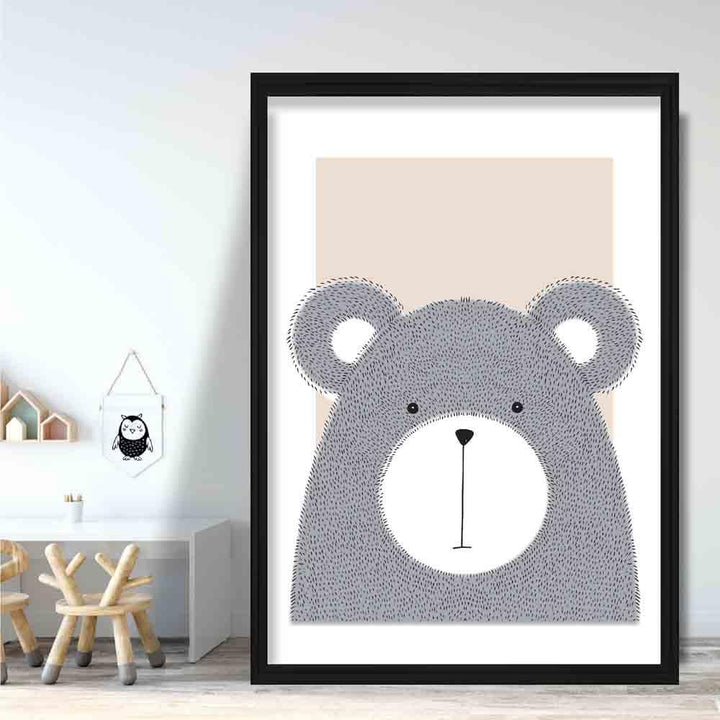 Bären-Skizzen-Stil Kinderzimmer Beige Kunstdruck