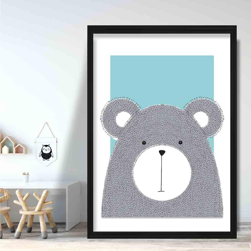 Bären-Skizzenstil Kinderzimmer Enteneier Blau Kunstdruck