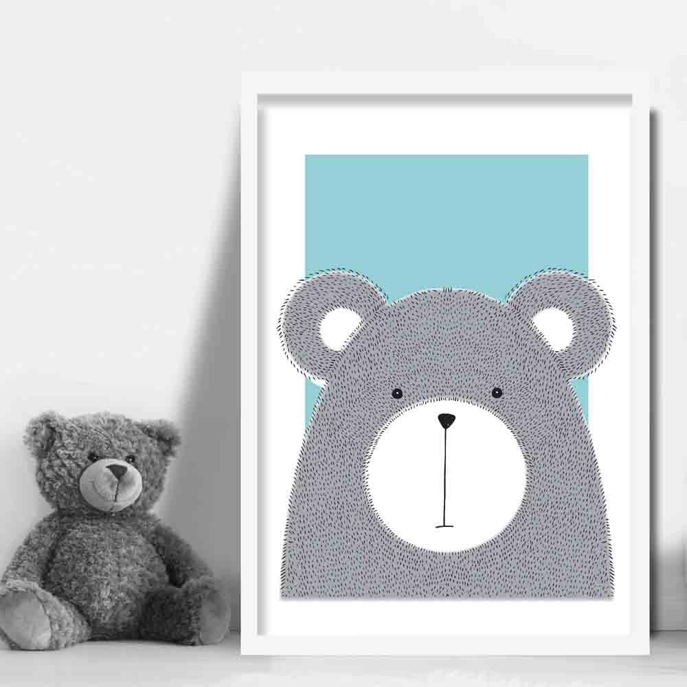 Bären-Skizzenstil Kinderzimmer Enteneier Blau Kunstdruck