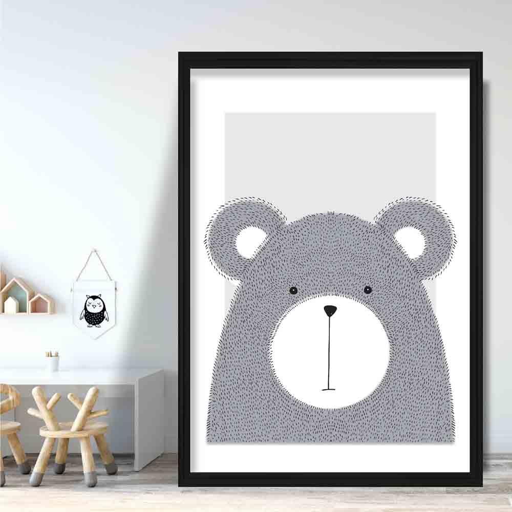 Kunstdruck im Bären-Skizzenstil für Kinderzimmer, grau