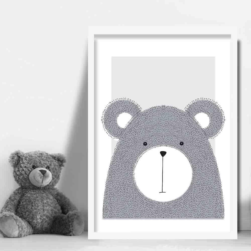 Kunstdruck im Bären-Skizzenstil für Kinderzimmer, grau