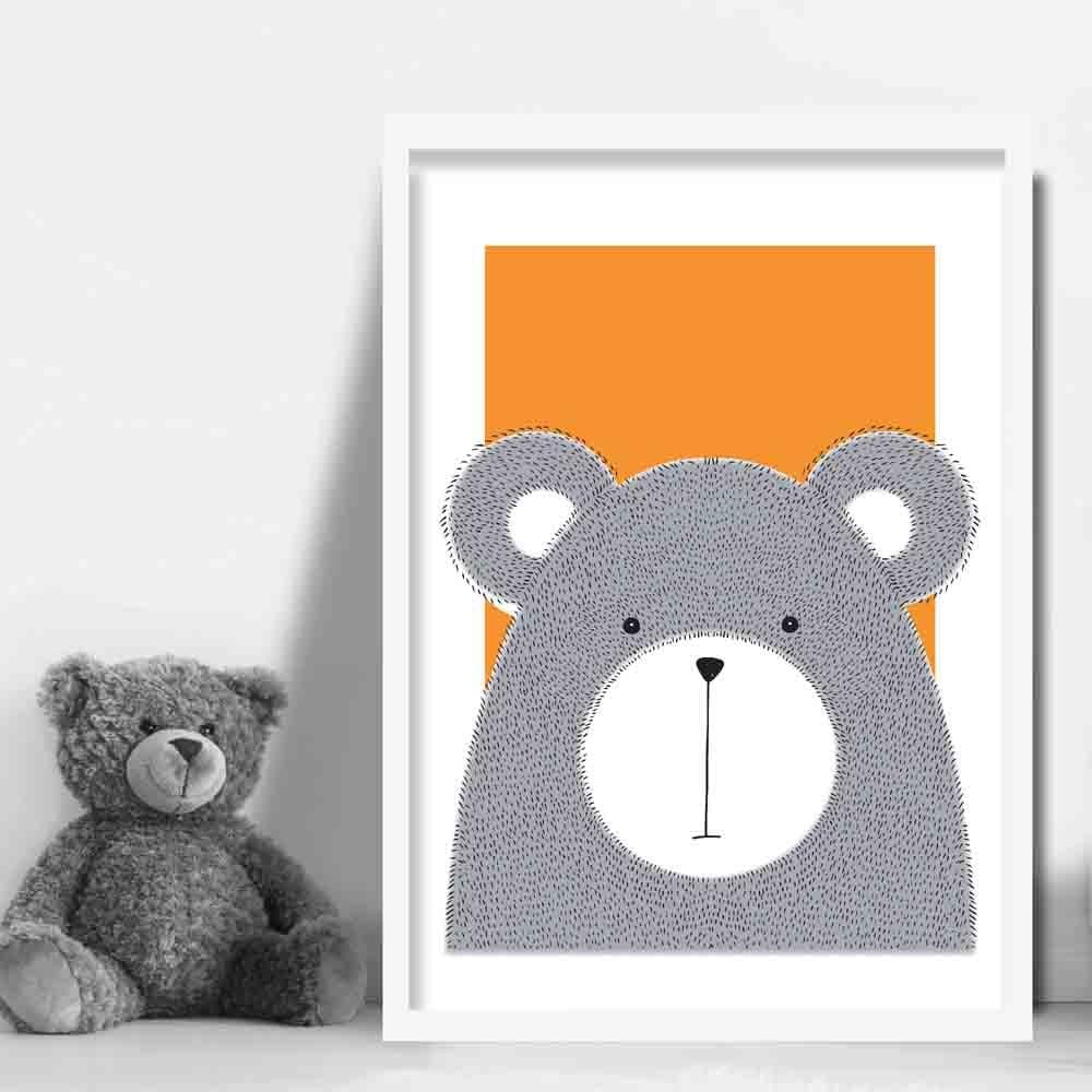 Bären-Skizzenstil Kinderzimmer Oranger Kunstdruck